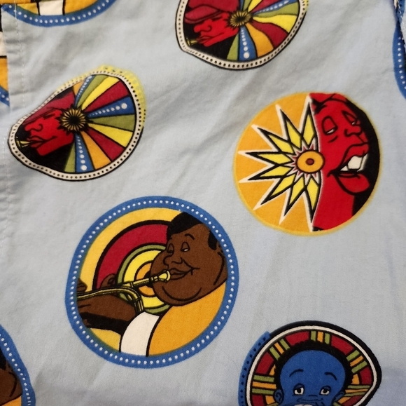 FUBU Platinum FAT Albert Mens Button Down Shirt Size L All Over Print Baby Blue - Picture 4 of 7